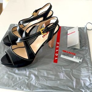 SALE! Prada Sport Black Leather Platform Sandal